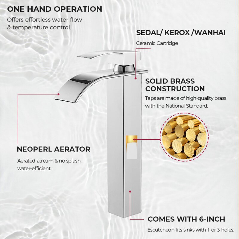 Bathroom Faucet Manufacturer - Polished Chrome Single-Handle Waterfall Spout Tall RV Lavatory Vessel Sink Featuring Stainless Steel