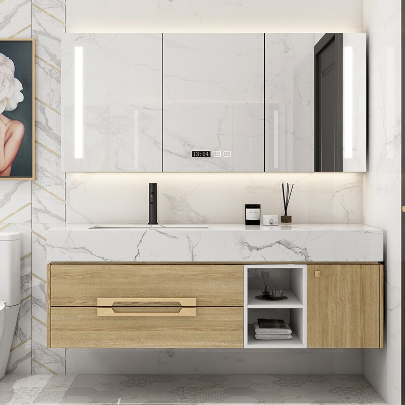 Bathroom Vanity Unit Manufacturer - Modern 600mm 51 Inch Marble Wall Hung with Mirror Gray for Modern Bathrooms
