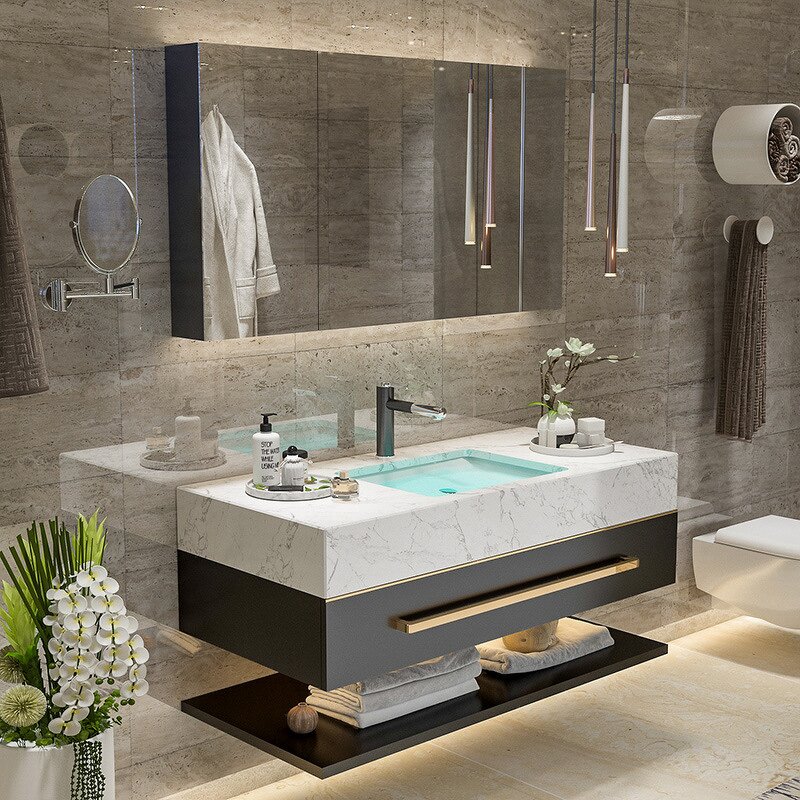 Bathroom Furniture Manufacturer - Modern European Wall Mounted Wood Vanity Cabinet Set With Double Sink