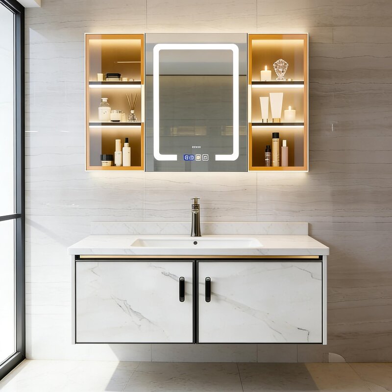 Bathroom Vanity Combo Manufacturer - Wholesale Modern Design Solid Wood Luxury Wall-Mounted with LED Touch Illuminate Mirror