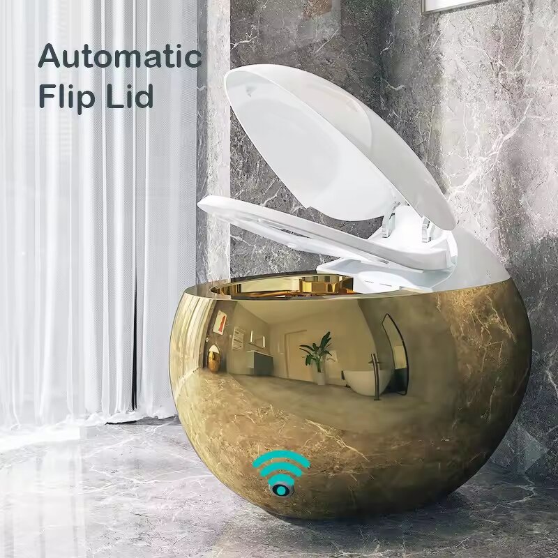 Smart Ceramic Toilet Manufacturer - Modern Egg Shape Automatic Foot Sensor Sanitary Ware Tank Remote Control Feature Floor Mounted WC