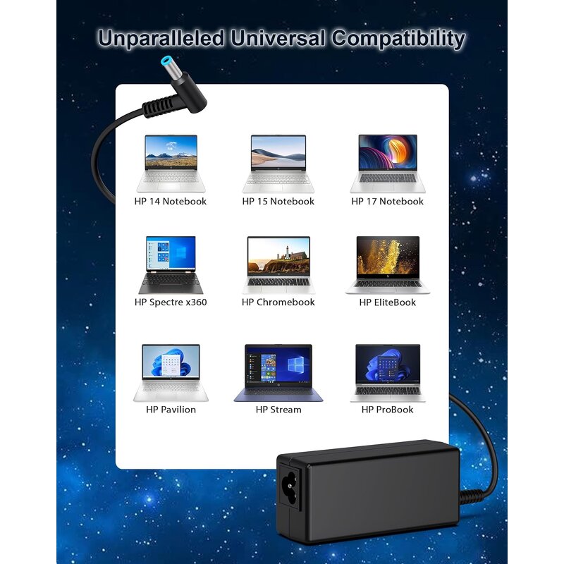 AC Adapter Manufacturer - 45W Power Cord Blue Tip Charger Compatible for HP Pavilion x360 Zbook 14u G4 G5 Notebook Stream 14