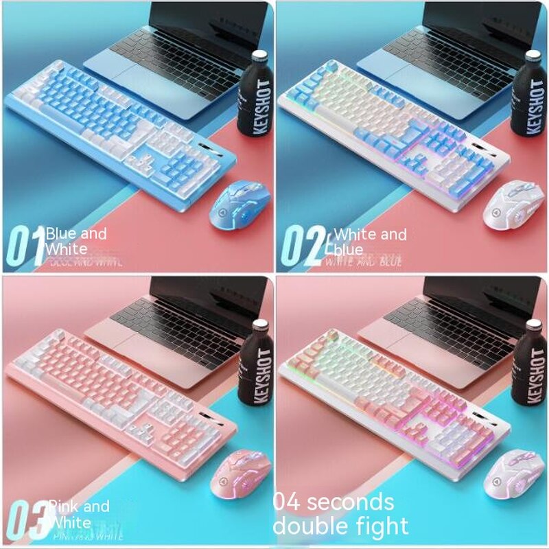 Gaming Keyboard and Mouse Manufacturer - 104keys Type c Charging pink / Blue Wireless 2.4G RGB Backlight