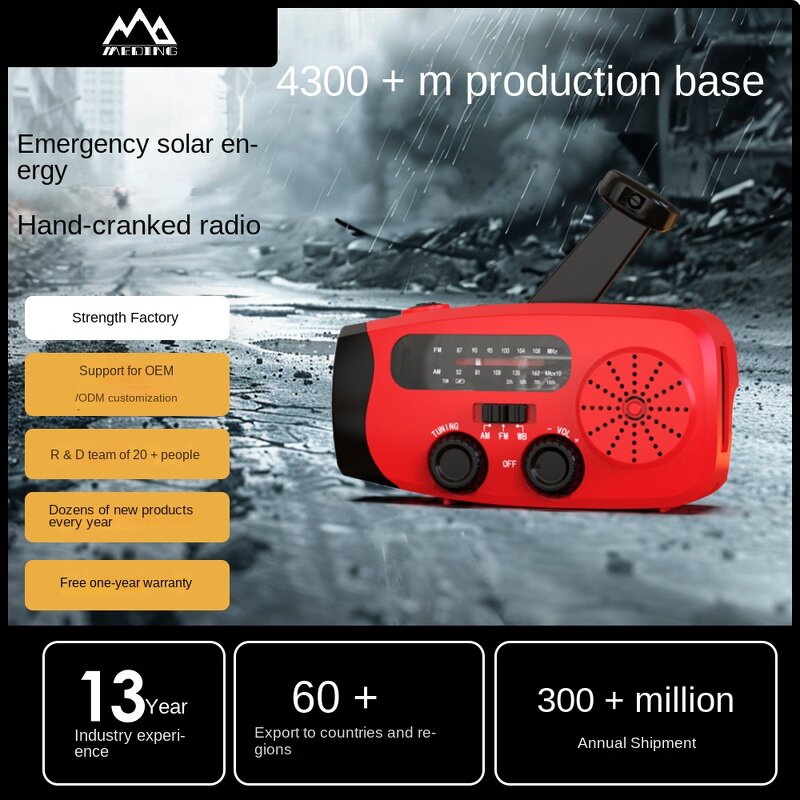 Emergency Radio Manufacturer - Multi-Function Portable Outdoor with Hand-Cranked Power Flashlight Combat Readiness Solar