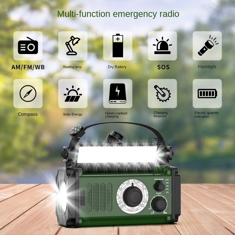 Emergency Radio Manufacturer - Outdoor 10000mAh Multi-Function Solar Hand Crank Flashlight for Disaster Prevention SOS Made Durable Plastic
