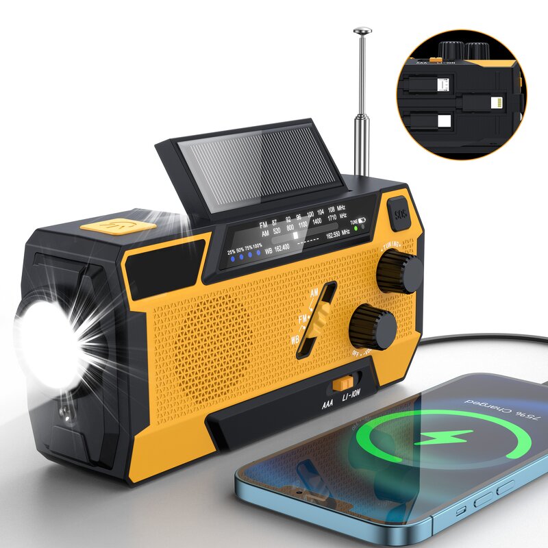Emergency Radio Manufacturer - Durable Plastic Portable Outdoor Solar Charging and Hand-Crank Flashlight for Disaster Prevention