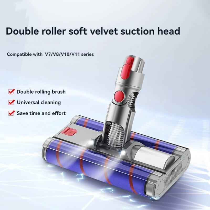 Dyson Vacuum Parts Manufacturer - Soft Double Roller Brush Floor Head with LED Headlights for V7 V8 V10 V11 V15