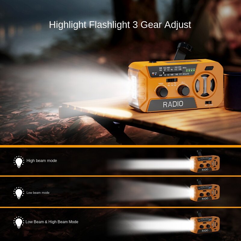 Emergency Radio Manufacturer - Outdoor Multi-Function Portable Solar Hand-Cranked Flashlight for Disaster Prevention Earthquake Charging