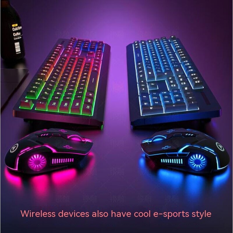 Gaming Keyboard and Mouse Manufacturer - 104keys Type c Charging pink / Blue Wireless 2.4G RGB Backlight