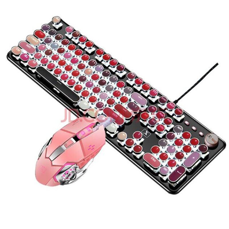 Gaming Keyboard Mouse Combos Manufacturer - Gift Box Pink Round Keycap Macro Programming 104 Mechanical Shafts RGB Backlight Computer