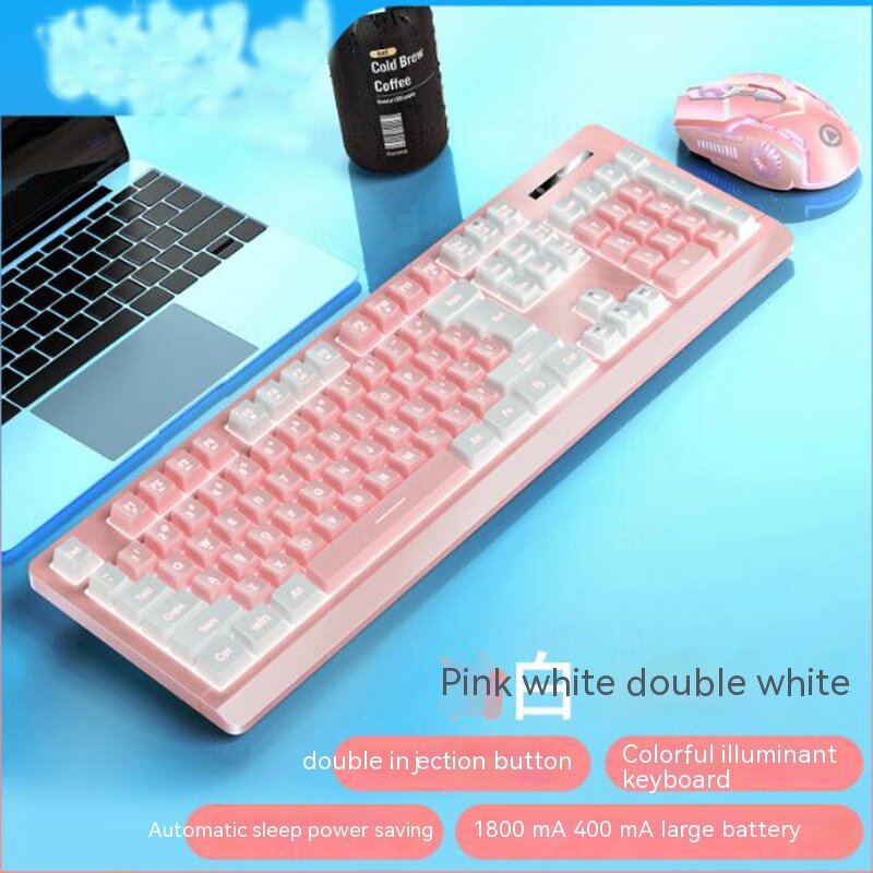 Gaming Keyboard and Mouse Manufacturer - 104keys Type c Charging pink / Blue Wireless 2.4G RGB Backlight