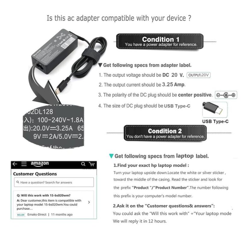USB C Laptop Charger Manufacturer - 65W Replacement for Lenovo Thinkpad/Yoga/Chromebook ADLX65YDC2A