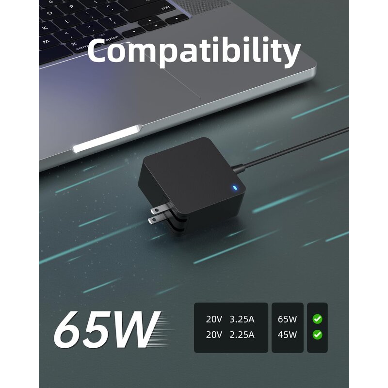 Laptop Charger Manufacturer - 65W/45W Foldable Plug Light Charging Cable Power Adapter for Lenovo Ideapad 3 1 S340 S145 330 320 310 Flex 5 V14 V15 V17