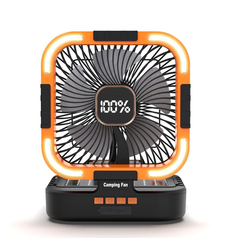 Solar Electric Fan Manufacturer - Portable 10000mAh Lithium Battery with Lighting for Outdoor Camping Handheld Installation for Tent