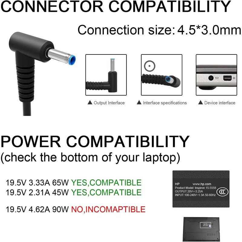Laptop Charger Manufacturer - for HP Computer 65W 45W Smart Blue Tip Power Adapter