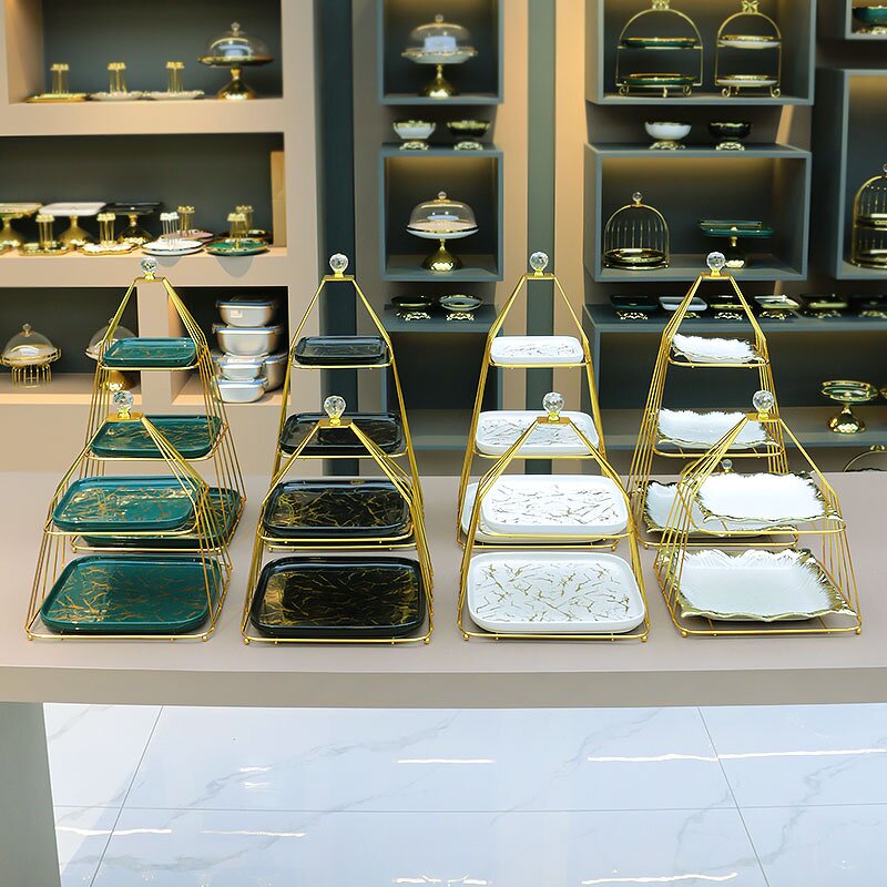 Cake Stand Manufacturer - Factory Hot Selling High End Luxury Marble 3 Tier Ceramic Pan New Design for Party Wedding