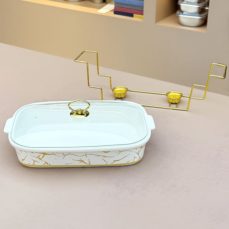 Chafing Dish Manufacturer - High Quality White Gold Ceramic Alcohol Stove Food Warmer Buffet Serving for Wedding Party