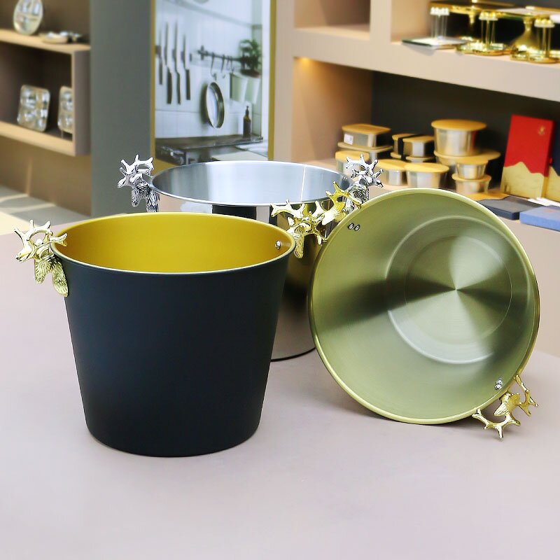 Wine Ice Bucket Manufacturer - Metal Champagne Bowl Bucket Gold Handle Stainless Steel Wholesale Custom Luxury Party Modern