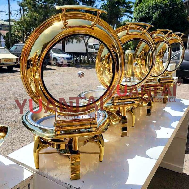 Buffet Stove Manufacturer - Commercial Catering Equipment Roll Tray for Food Warmer Serving Silver Round Chafing Dishes