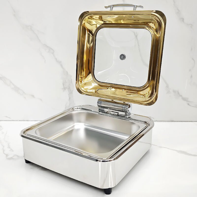 Chafing Dish Manufacturer - Luxury Gold Lid Stainless Steel Hydraulic Buffet Food Warmer for Hotel Supplies Catering Wedding Banquet