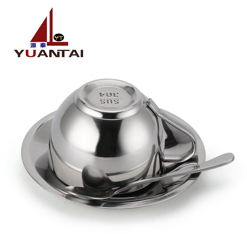 Coffee Mugs Manufacturer - Hot Selling Stainless Steel Double Walled With Spoon and Saucer Tea Cup for Restaurant Cafe