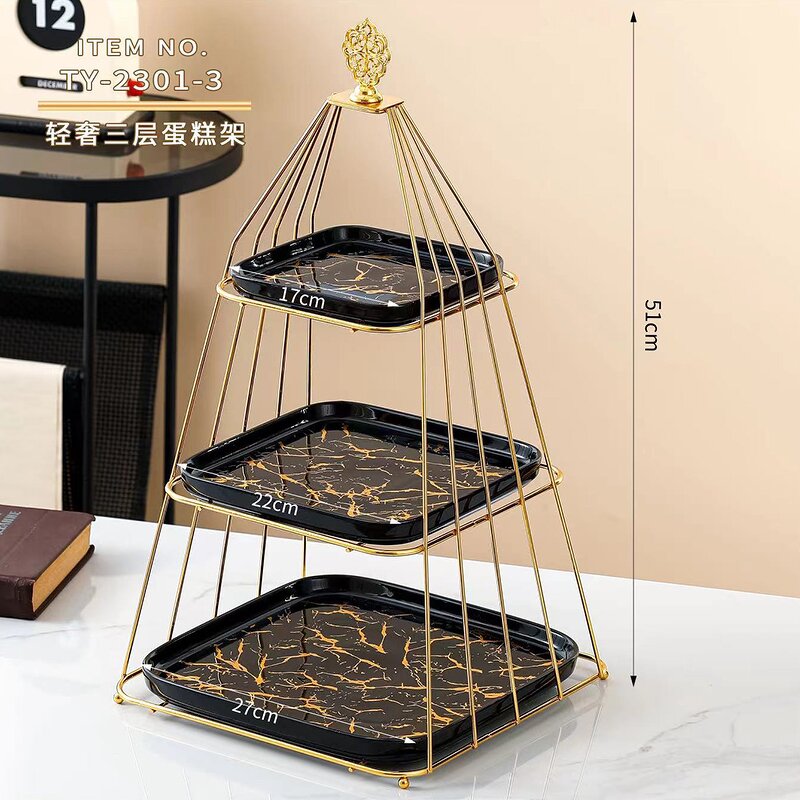 Cake Stand Manufacturer - New Sale Luxurious Golden Storage Rack Dessert Cakes Display Iron Bird Cage Triangle