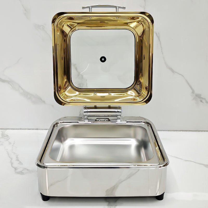 Chafing Dish Manufacturer - Luxury Gold Lid Stainless Steel Hydraulic Buffet Food Warmer for Hotel Supplies Catering Wedding Banquet