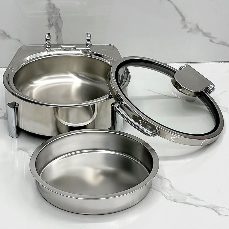 Chafing Dish Manufacturer - Modern Round 304 Stainless Steel with Glass Electric for Buffet & Wedding 6L Capacity Buffet Set
