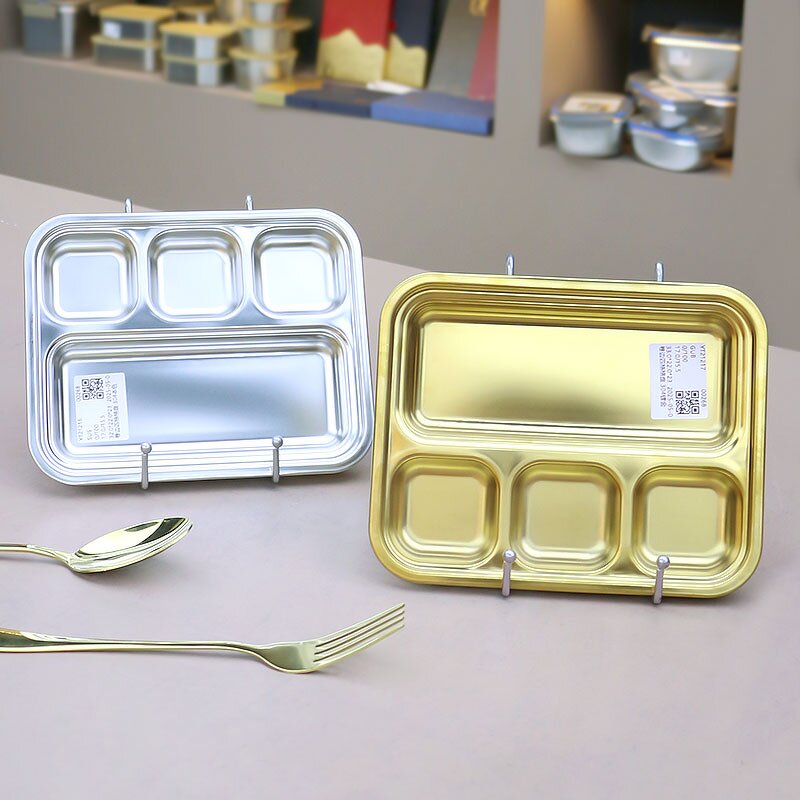 Bbq Tray Manufacturer - Utensils 304 Stainless Steel Korean With Sauce Gold With Compartments Snack Steak Western Food Hotel Serving
