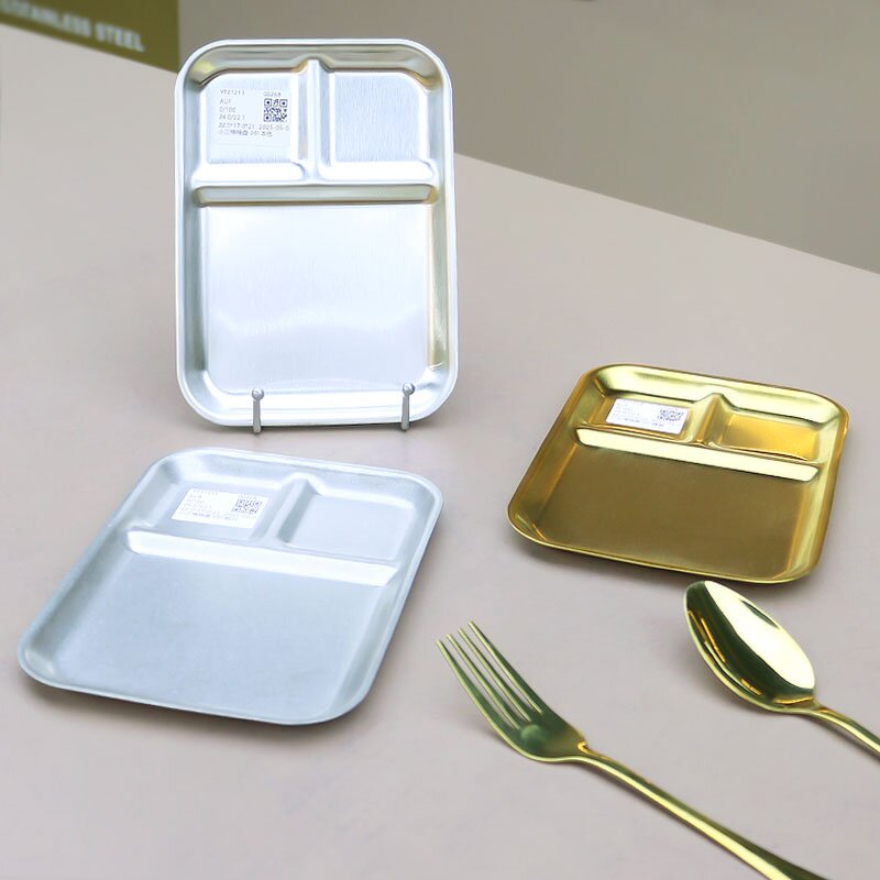 Meal Snack Tray Manufacturer - Stainless Steel Food Container Divided Gold 3 Compartment