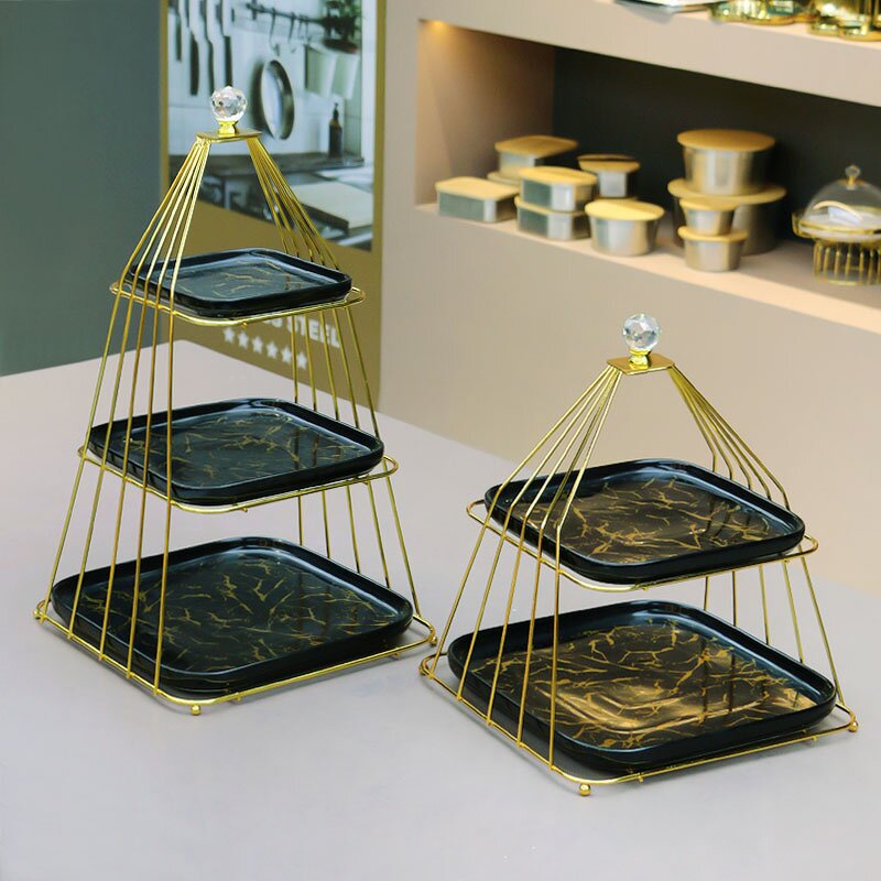 Cake Stand Manufacturer - Factory Hot Selling High End Luxury Marble 3 Tier Ceramic Pan New Design for Party Wedding