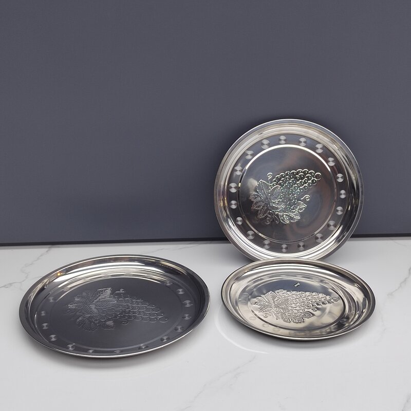 Serving Trays Manufacturer - High Quality Luxury Stainless Steel Fruit Vegetable Custom Modern Round Plated Grape Disk Catering