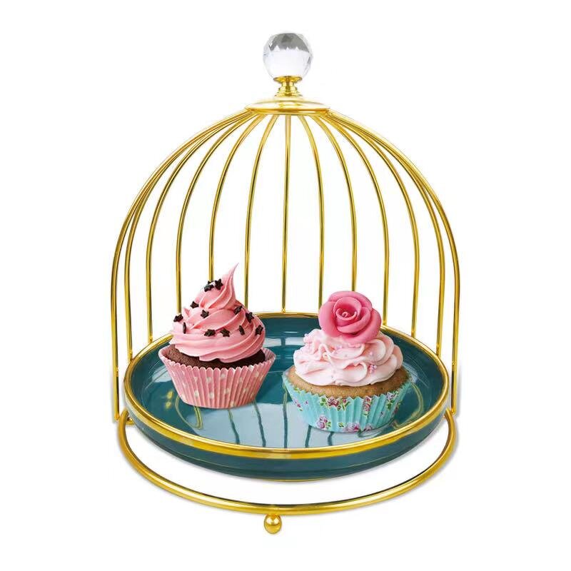 Dessert Stand Manufacturer - Golden Bird Cage Cake Serving Display Restaurant Hangable Bread Pastry Rack Diamond Cupcake