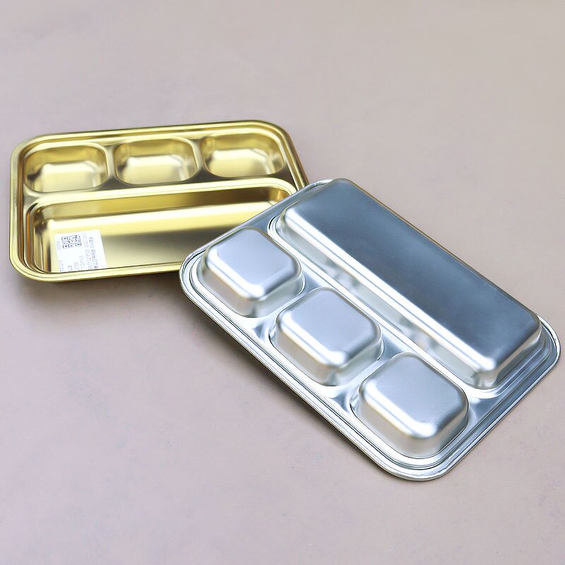 Bbq Tray Manufacturer - Utensils 304 Stainless Steel Korean With Sauce Gold With Compartments Snack Steak Western Food Hotel Serving