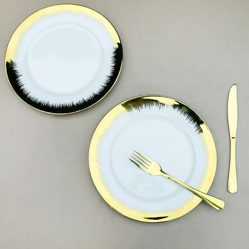 Ceramic Plates Manufacturer - Gold Rim Porcelain Dishes Plates Set Wholesale Luxury Golden Charger Wedding Decorative Serving