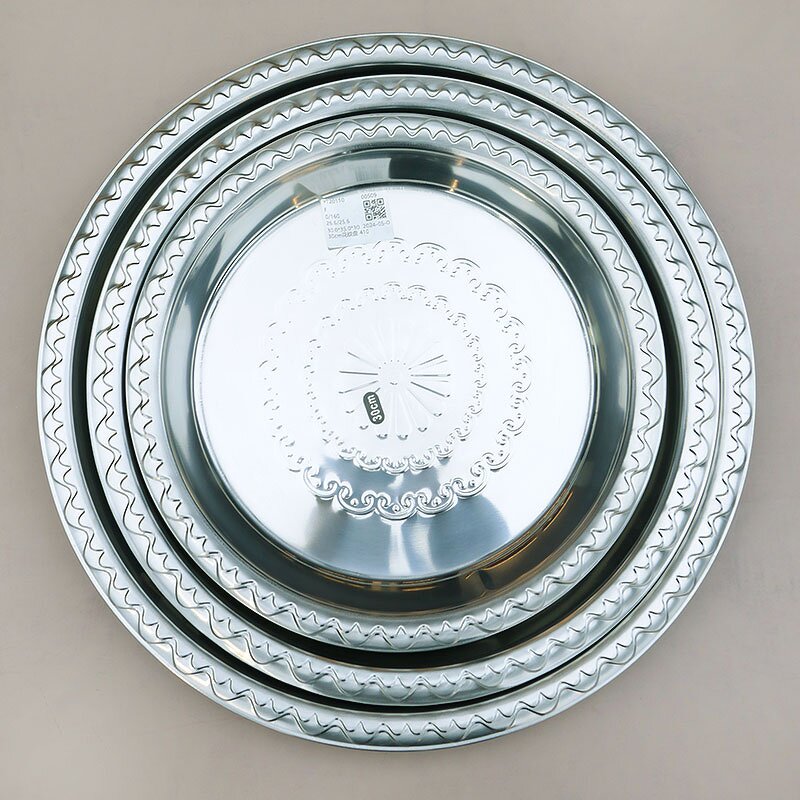 Dinner Plate Manufacturer - Food 30/35/40/45/50/55/60/65/70cm Cheap Round Stainless Steel Serving Tray Metal Dish