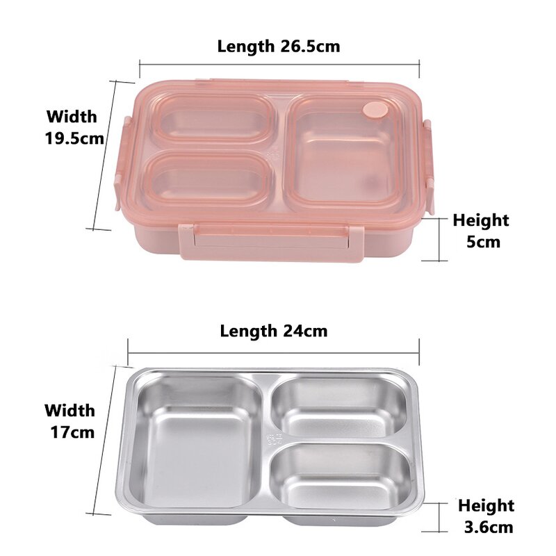 Lunch Box Manufacturer - Leak Resistant Stainless Steel +PP 3 Compartment Bento for Kids