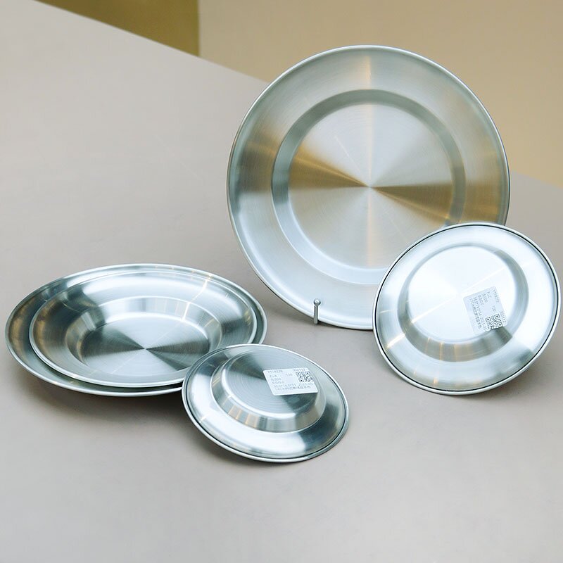 Serving Platters Manufacturer - Stainless Steel Plate Metal Camping Plates Large Silver Straw Hat Dinner Salad Plates