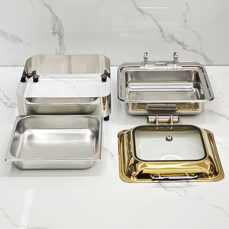 Chafing Dish Manufacturer - Luxury Gold Lid Stainless Steel Hydraulic Buffet Food Warmer for Hotel Supplies Catering Wedding Banquet