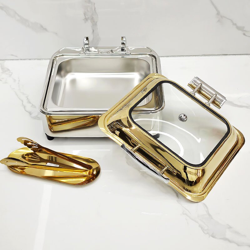 Chafing Dish Manufacturer - Luxury Gold Lid Stainless Steel Hydraulic Buffet Food Warmer for Hotel Supplies Catering Wedding Banquet