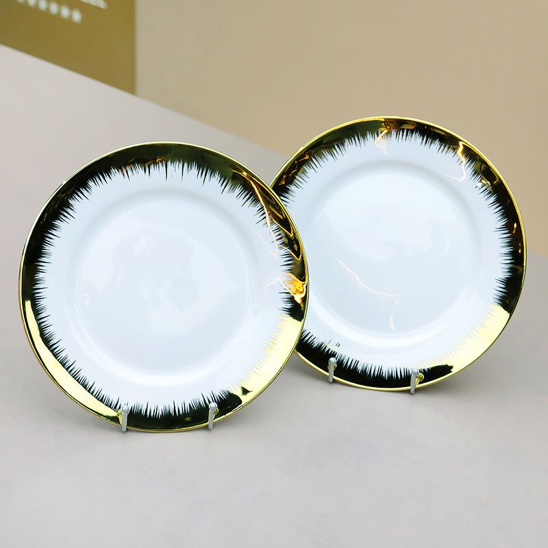Ceramic Plates Manufacturer - Gold Rim Porcelain Dishes Plates Set Wholesale Luxury Golden Charger Wedding Decorative Serving