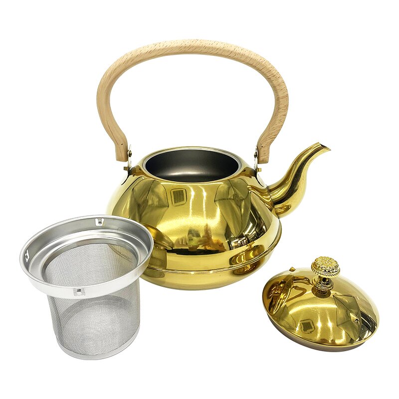 Gooseneck Teapot Manufacturer - Hot Sale Exquisite Gold Stainless Steel Wood Grain Handle With Filter