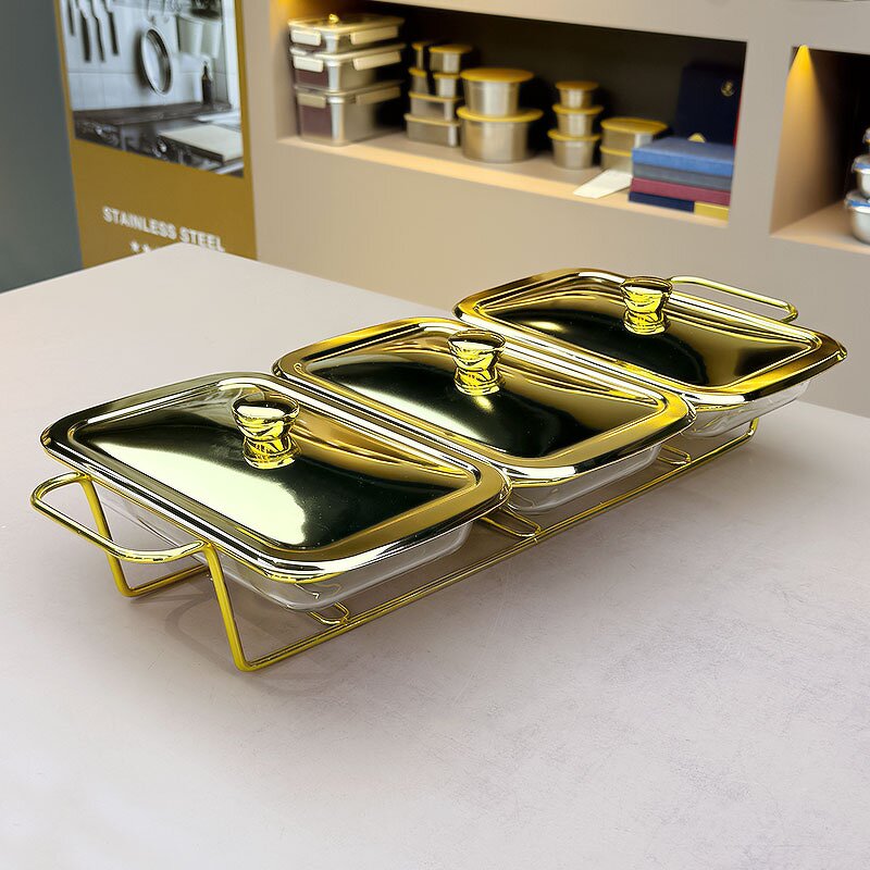 Buffet Food Warmer Manufacturer - Luxury Gold Glass for Hotel Restaurant Party 4.5L Chafing Dish