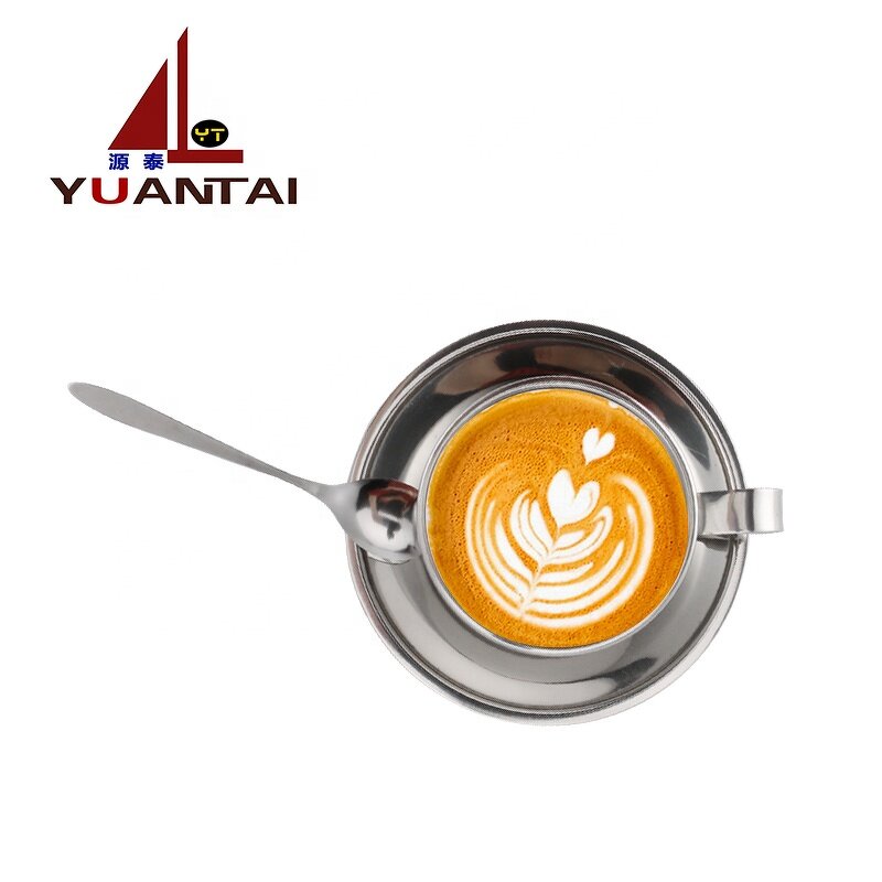 Coffee Mugs Manufacturer - Hot Selling Stainless Steel Double Walled With Spoon and Saucer Tea Cup for Restaurant Cafe