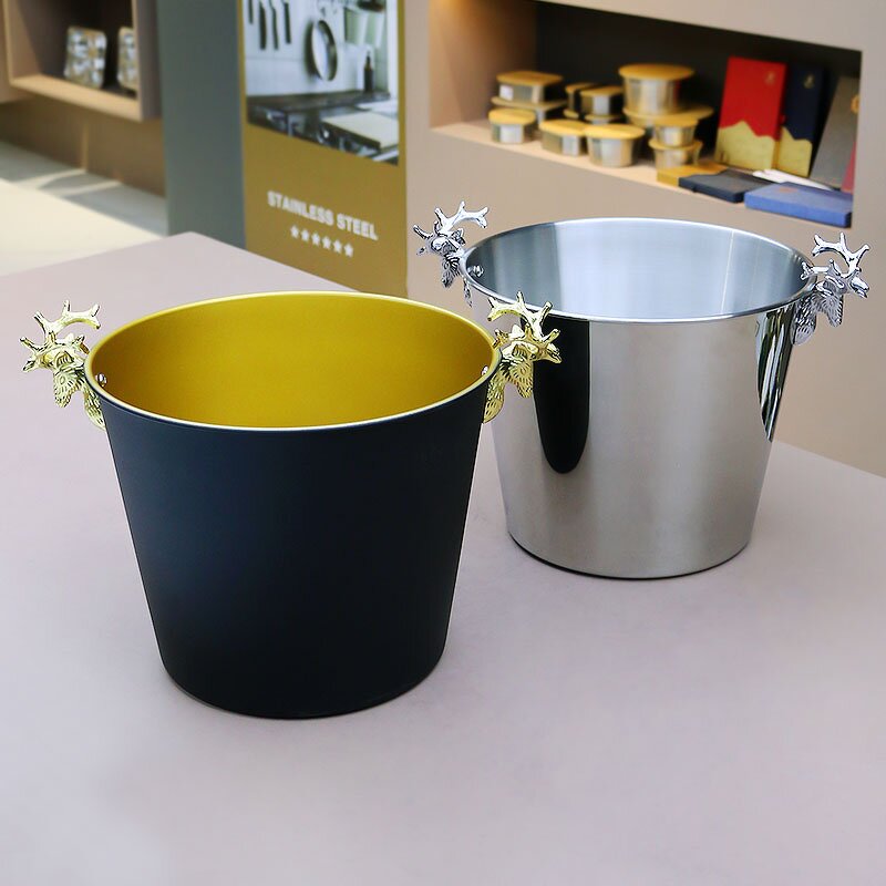 Wine Ice Bucket Manufacturer - Metal Champagne Bowl Bucket Gold Handle Stainless Steel Wholesale Custom Luxury Party Modern