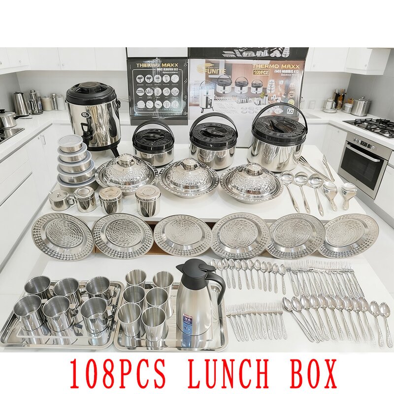 Thermal Pot Set Manufacturer - 108Pcs Commercial Stainless Steel Food Warmer Milk Tea Bucket Cups Thermos Kettle Tableware