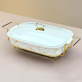 Chafing Dish Manufacturer - High Quality White Gold Ceramic Alcohol Stove Food Warmer Buffet Serving for Wedding Party