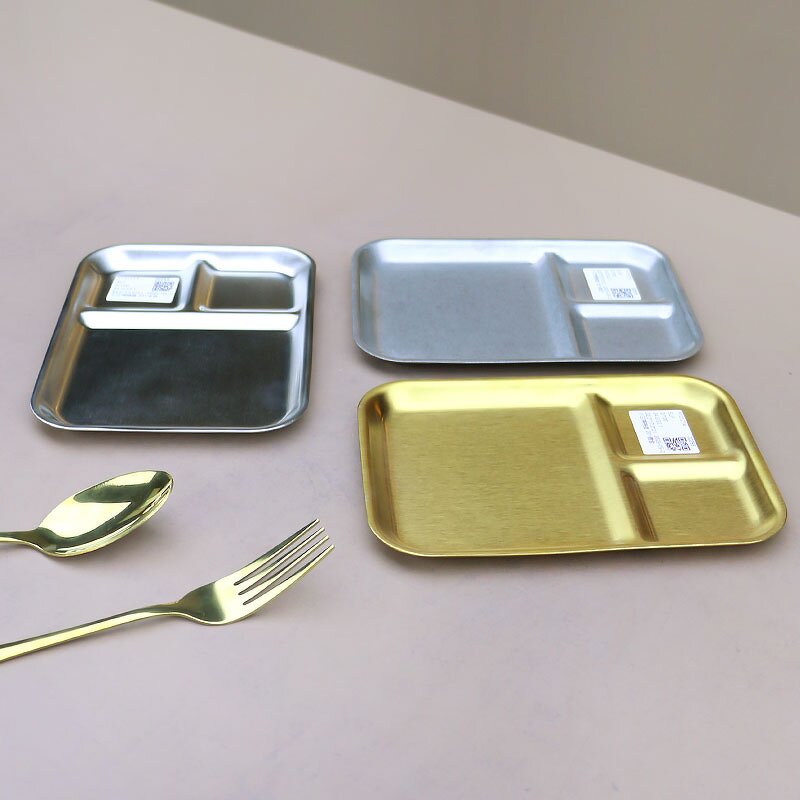 Meal Snack Tray Manufacturer - Stainless Steel Food Container Divided Gold 3 Compartment