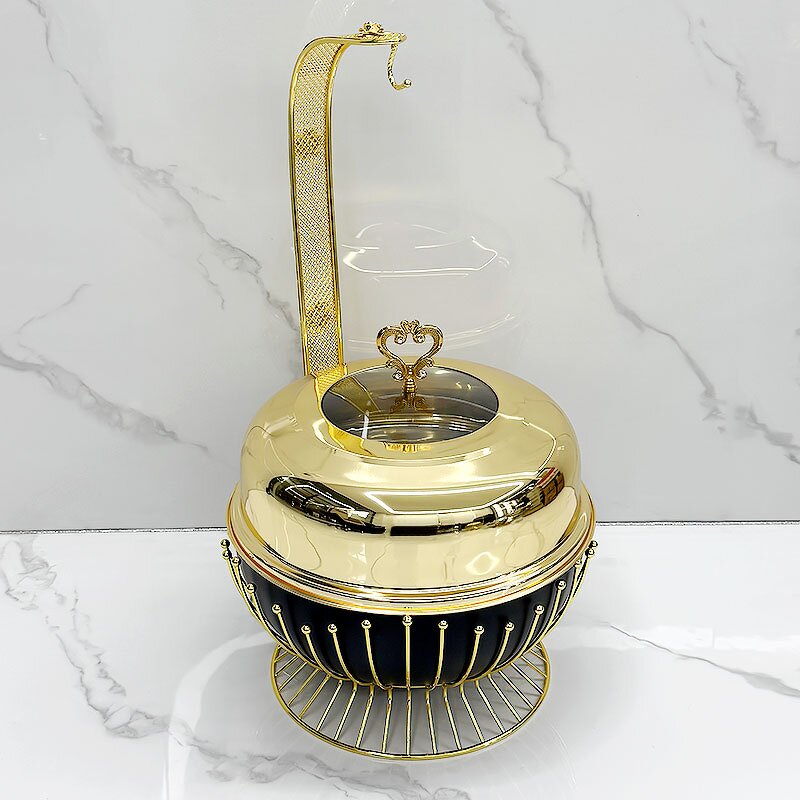 Chafing Dish Set Manufacturer - Stainless Steel Fuel-Powered Food Warmer Glass Combination Cover Gold for Hotels Restaurants Kitchen