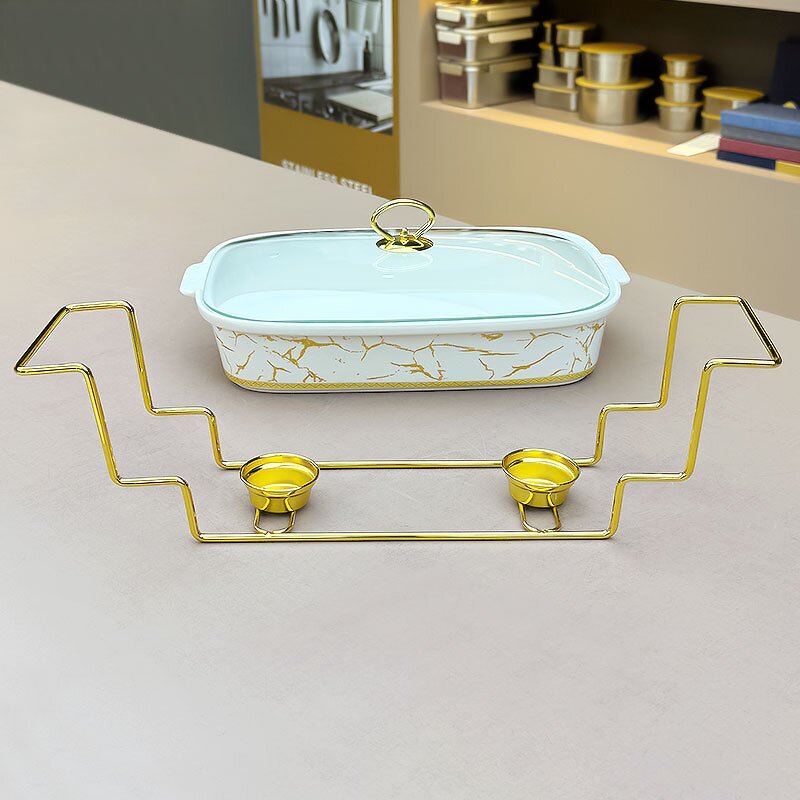 Chafing Dish Manufacturer - High Quality White Gold Ceramic Alcohol Stove Food Warmer Buffet Serving for Wedding Party